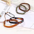 Rainbow Leather Bangle Jewelry Wooden Bead Bracelet For Girl